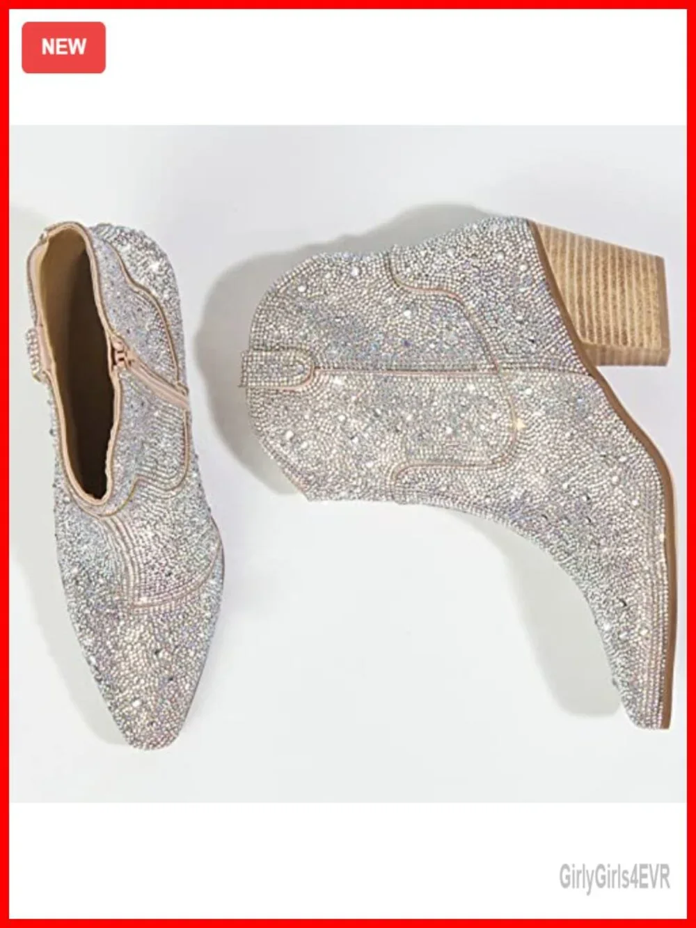 Rhinestone Cowboy Ankle Booties Women Sparkly Chunky Heel Pointed Toe